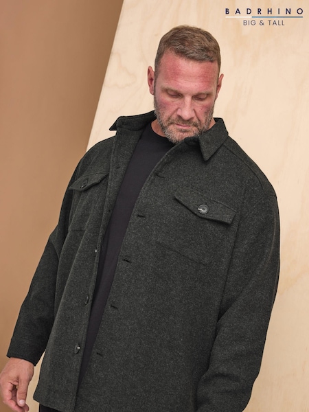 BadRhino Big & Tall Charcoal Grey Premium Button Down Shacket (AT9614) | £60