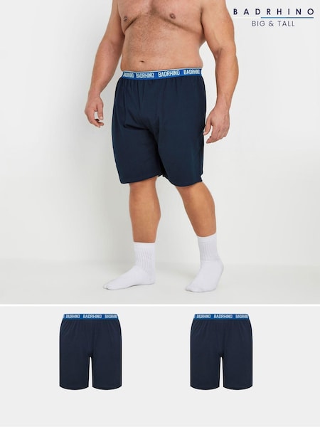 BadRhino Big & Tall Blue 100% Cotton Lounge Shorts 2 Pack (AT9620) | £30