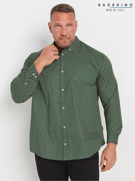 BadRhino Big & Tall Green Geometric Party 100% Cotton Shirt (AT9629) | £32