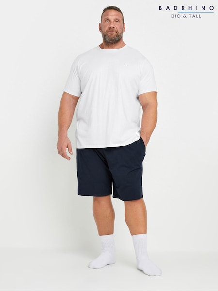 BadRhino Big & Tall White & Navy Blue Lounge 100% Cotton Shorts & T-Shirt Set (AT9630) | £26