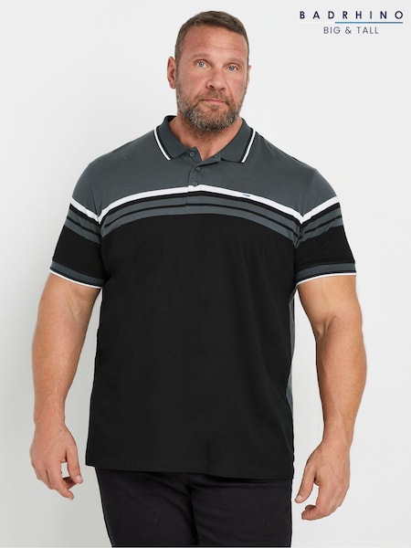 BadRhino Big & Tall Grey 100% Cotton Stripe Jersey Polo Shirt (AT9635) | £26