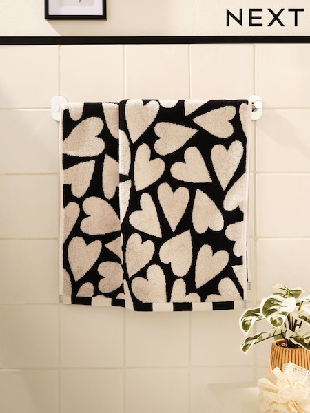 Black/White Heart Print 100% Cotton Towel (AT9951) | £8 - £18