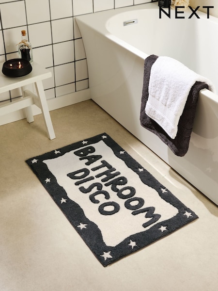 Black/White Bathroom Disco Bath 100% Cotton Mat (AT9968) | £18