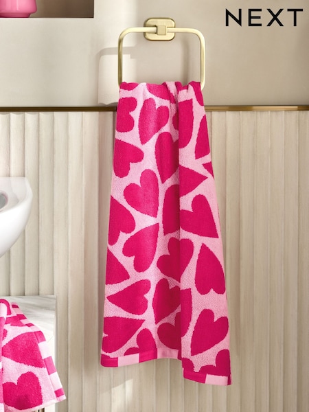 Pink Heart Print 100% Cotton Towel (AT9973) | £8 - £18