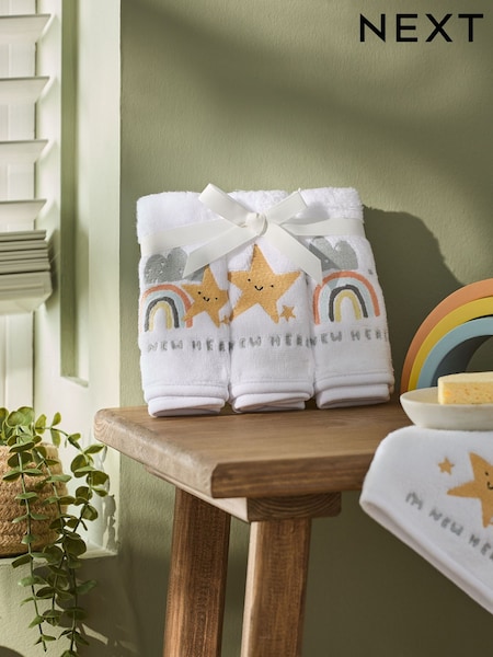 3 Pack White Im New Here 100% Cotton Face Cloths (AU0016) | £10