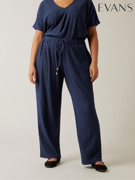 Evans Blue Plisse Wide Leg Trousers (AU0120) | £36