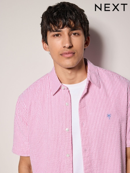 Pink Stripe Seersucker Short Sleeve Shirt (AU0146) | £30