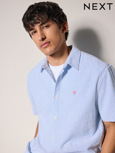 Blue Stripe Seersucker Short Sleeve Shirt (AU0147) | £30