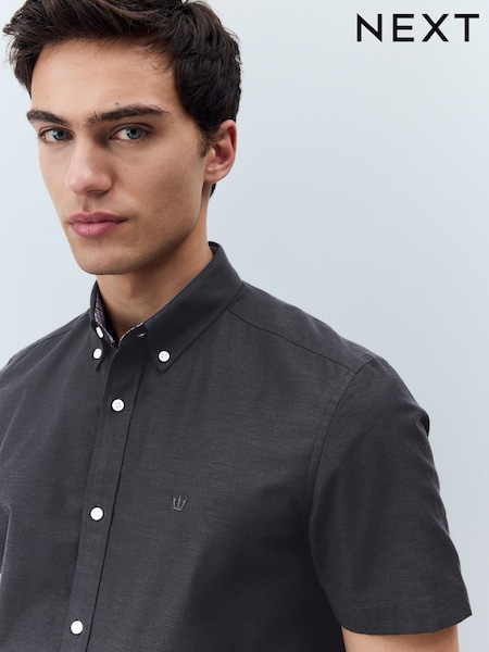 Charcoal Grey Stretch Oxford Short Sleeve Shirt (AU0153) | £25