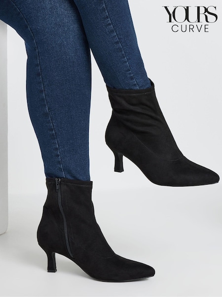 Yours Curve Black Extra-Wide Fit Pointed Heel Ankle Boots (AU0179) | £50