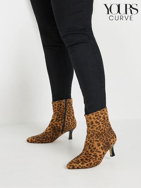 Yours Curve Brown Extra-Wide Fit Pointed Heel Ankle Boots (AU0183) | £50