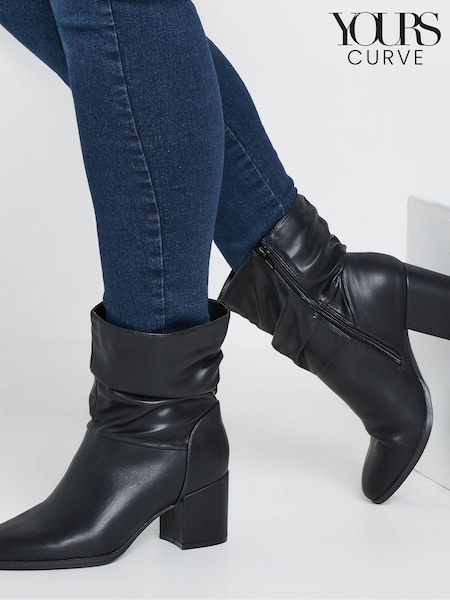 Yours Curve Black Wide Fit Wide Fit Slouch Ankle PU Boots (AU0184) | £50