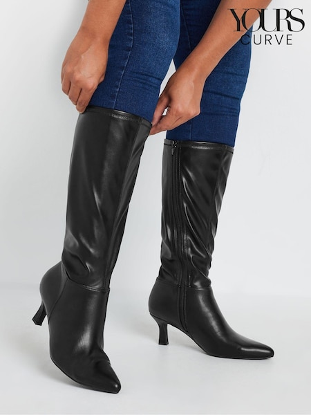 Yours Curve Black Extra-Wide Fit Point Knee High Pu Boots (AU0195) | £60