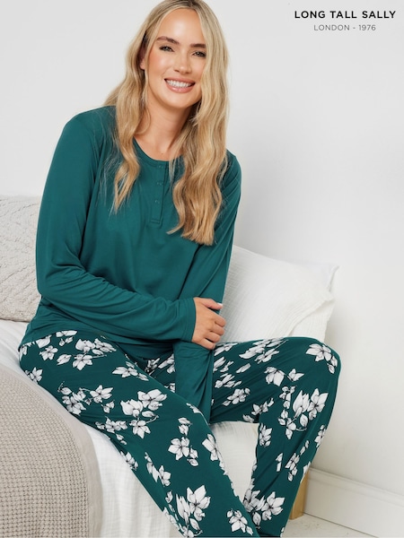 Long Tall Sally Green Soft Touch Floral Pyjama Set (AU0250) | £36