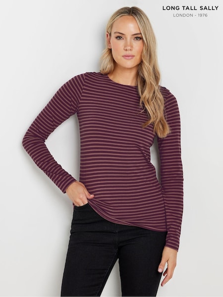 Long Tall Sally Pink Stripe Button Shoulder T-Shirt (AU0292) | £20