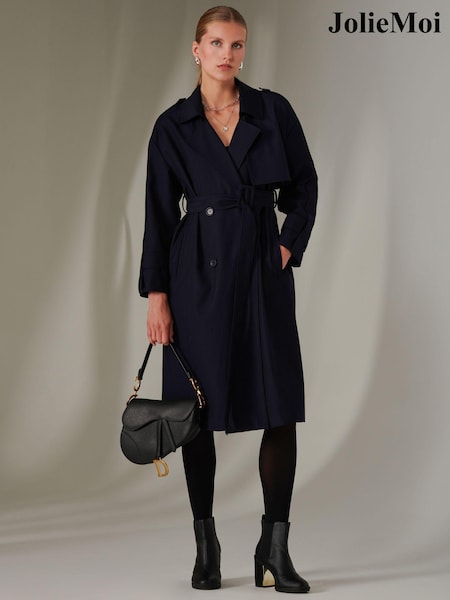 Jolie Moi Blue Belted Longline Trench Coat (AU0299) | £88