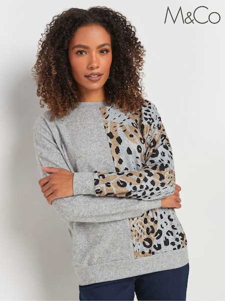 M&Co Grey Animal Print Long Sleeve Top (AU0358) | £30
