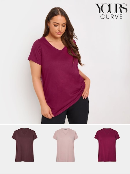 Yours Curve Purple Short Sleeve T-Shirts 3 Pack (AU0360) | £30