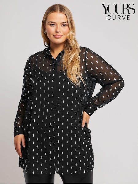 Yours Curve Black London Crinkle Foil Shirt (AU0365) | £39