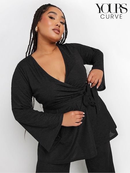 Yours Curve Black Wrap Flare Sleeve Top (AU0379) | £29