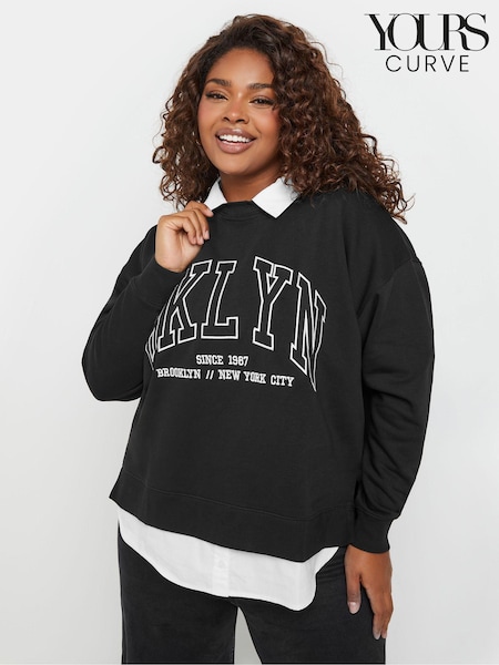 Yours Curve Black BKLYN 2-In-1 Sweatshirt (AU0380) | £32