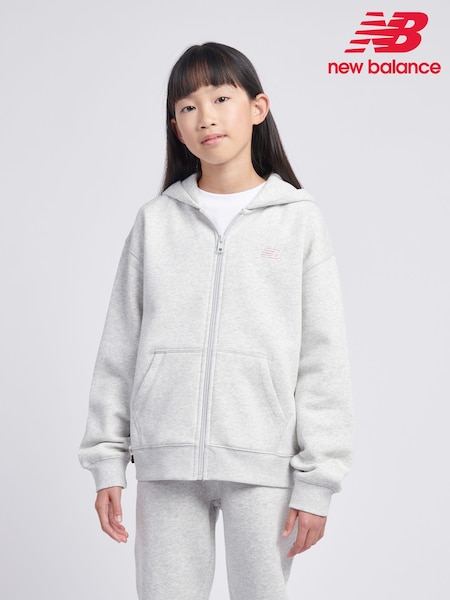 New Balance Grey Small Girls Brush Back Logo Zip Hoodie (AU0401) | £50 - £60