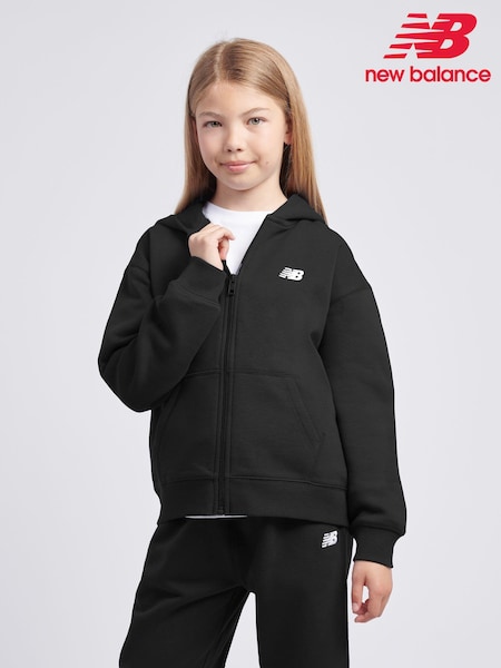 New Balance Black Small Girls Brush Back Logo Zip Hoodie (AU0410) | £50 - £60