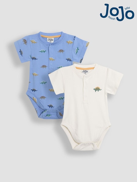 JoJo Maman Bébé Blue & Natural Short Sleeve Bodysuits 2-Pack (AU0423) | £22 - £23