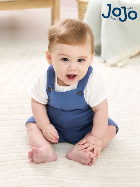JoJo Maman Bébé Blue 2-Piece Cheesecloth Dungarees & Bodysuit Set (AU0427) | £25 - £26