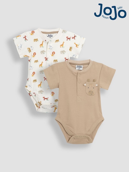 JoJo Maman Bébé Natural 2-Pack Short Sleeve Bodysuits (AU0428) | £22 - £23
