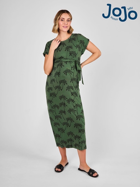 JoJo Maman Bébé Green Palm Midi Maternity T-Shirt Dress (AU0437) | £29.50
