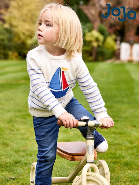 JoJo Maman Bébé Cream Crochet Sailboat 100% Cotton Jumper (AU0442) | £26 - £29