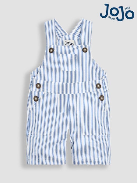 JoJo Maman Bébé Blue Striped 100% Cotton Dungarees (AU0451) | £25 - £26