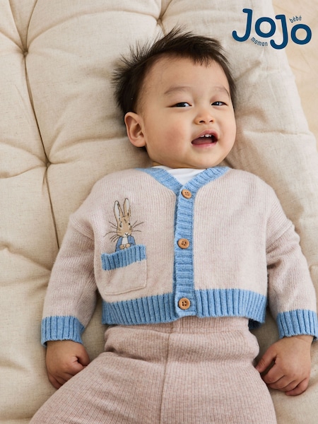 JoJo Maman Bébé Natural Peter Rabbit™ Appliqué 100% Cotton Cardigan (AU0471) | £30 - £32
