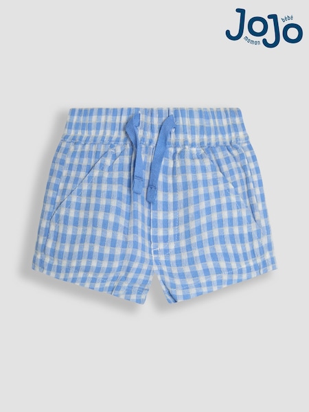 JoJo Maman Bébé Blue Check Textured Gingham Shorts (AU0478) | £18 - £21