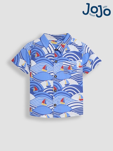 JoJo Maman Bébé Blue Boat Short Sleeve Shirt (AU0485) | £22 - £25
