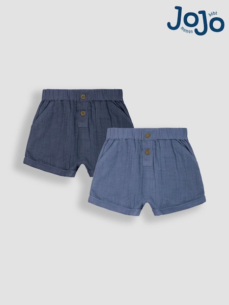 JoJo Maman Bébé Royal Blue & Navy Blue 2-Pack Cheesecloth Shorts (AU0493) | £22 - £24