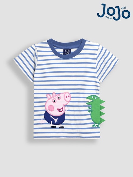 JoJo Maman Bébé Blue Peppa Pig Novelty Appliqué T-Shirt (AU0602) | £17 - £19