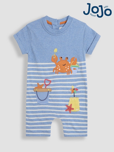 JoJo Maman Bébé Blue Marl Crab Dino Scene Romper (AU0607) | £20 - £21