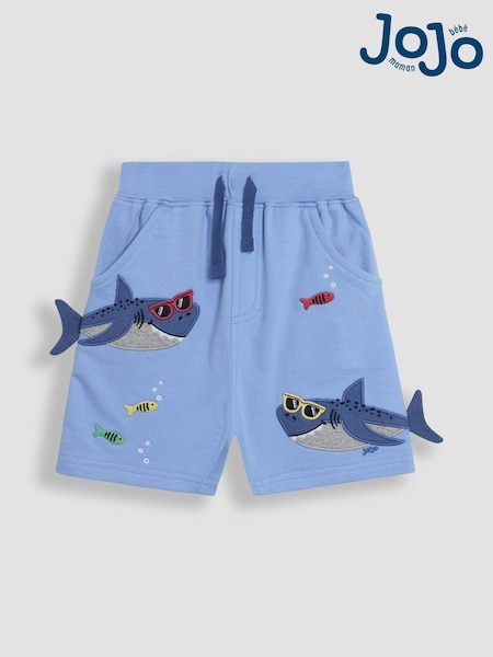 JoJo Maman Bébé Blue Shark Appliqué Shorts (AU0620) | £16 - £19