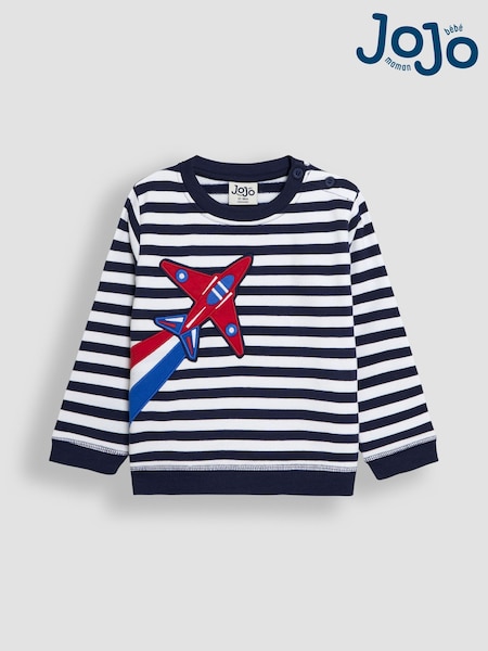 JoJo Maman Bébé Navy Ecru Stripe Arrows Stripe 100% Cotton Sweatshirt (AU0621) | £25 - £28