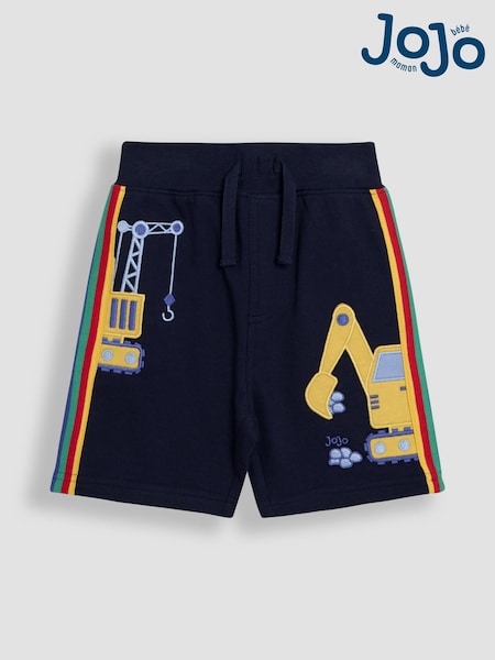 JoJo Maman Bébé Navy Blue Digger Appliqué Shorts (AU0623) | £16 - £19