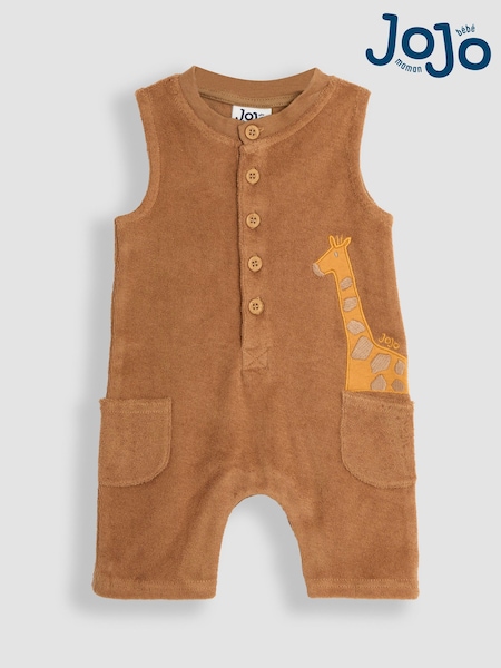 JoJo Maman Bébé Brown Giraffe Appliqué Sleeveless Towelling Romper (AU0629) | £23 - £24