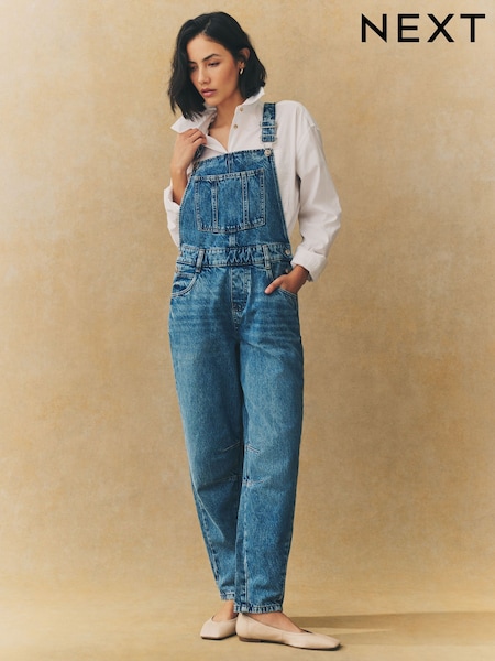 Mid Blue 100% Cotton Denim Dungarees (AU0637) | £48