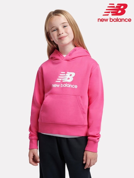 New Balance Pink Girls Brush Back Stacked Logo Hoodie (AU0662) | £45 - £54