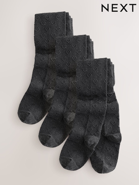 Grey 3 Pack Cotton Rich Textured Heart School Tights (AU0679) | £15 - £18.50