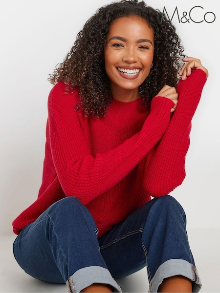 M&Co Red Funnel Neck Stitch Jumper (AU0692) | £28
