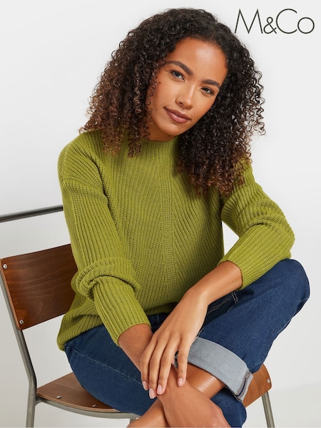 M&Co Green Funnel Neck Stitch Jumper (AU0802) | £28