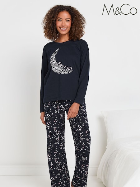 M&Co Blue 100% Cotton Night Sky Long Sleeve Wide Leg Set (AU0803) | £30