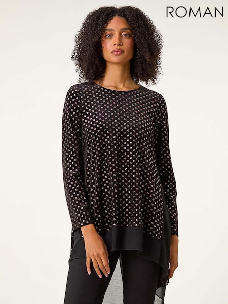 Roman Pink Glitter Spot Print Chiffon Hem Tunic Top (AU0846) | £40